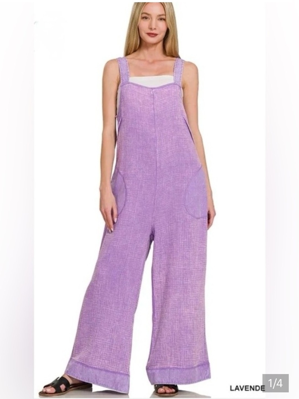 Lavender Wide-Leg Linen-Blend Pocket Jumpsuit